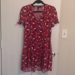 Red and Floral Print Dress